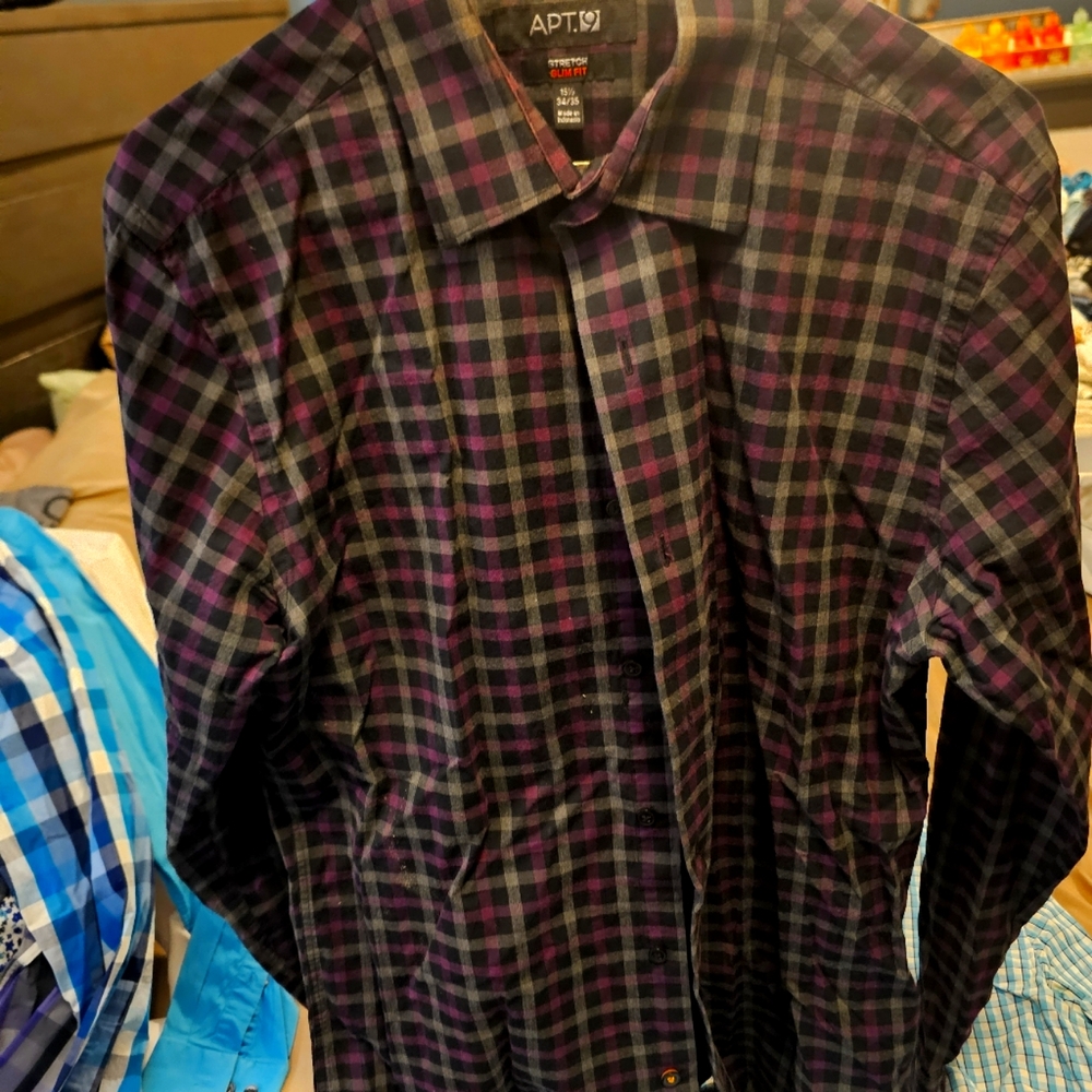 Apt9 slim fit stretch mens dress shirt 15.5 34/35 purple black